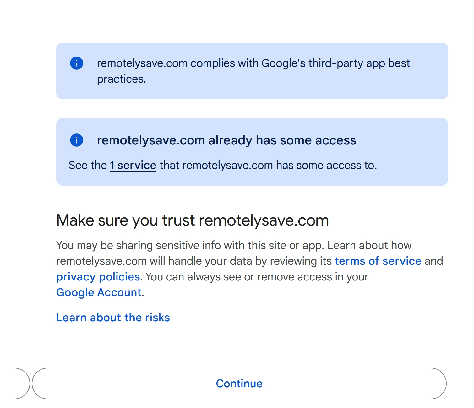 allow Remotely Save in Google website